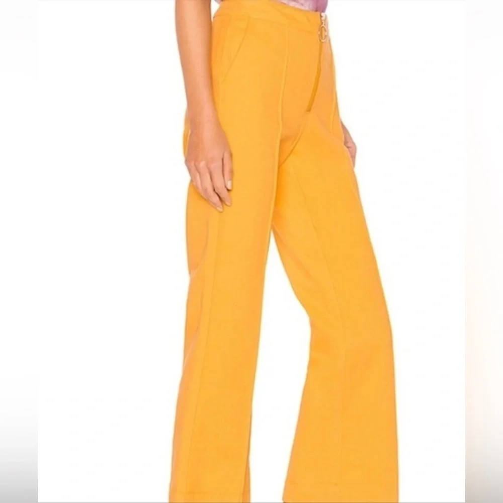 AERYNE For Revolve Yellow High Rise Wide Leg Cropped Jeans, XS